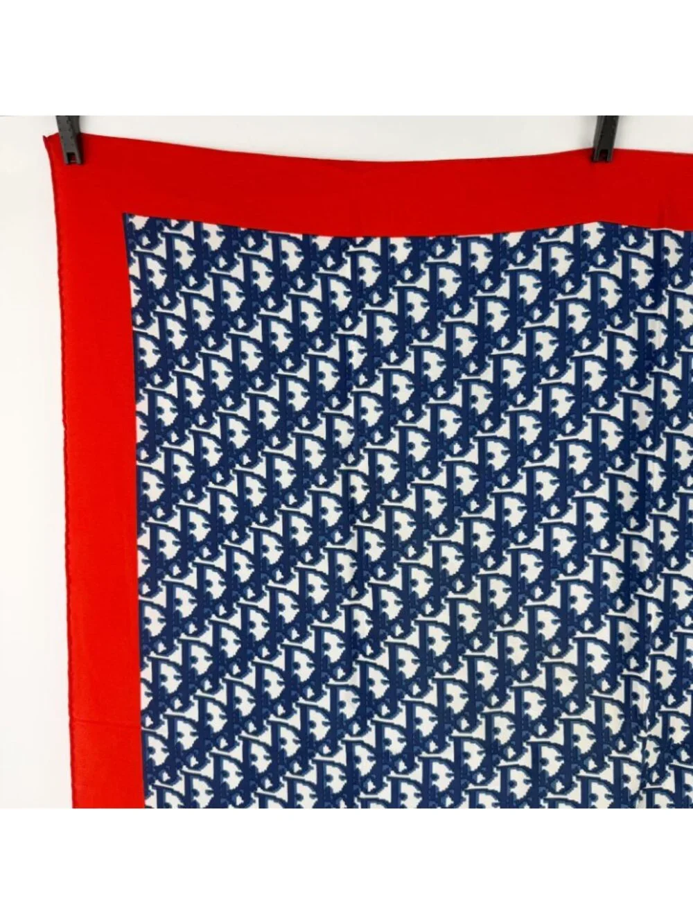 Dior Trotter Logo Pattern Silk Scarf Red Navy White Multicolor Vintage